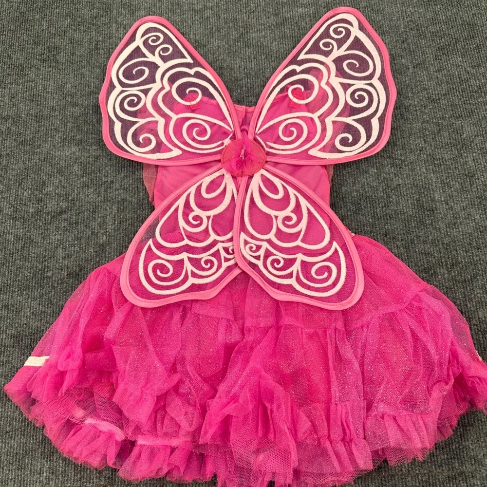 Halloween Butterfly Kisses Costume Girl Small 4-6 3pc Dress Wings Pink Modern